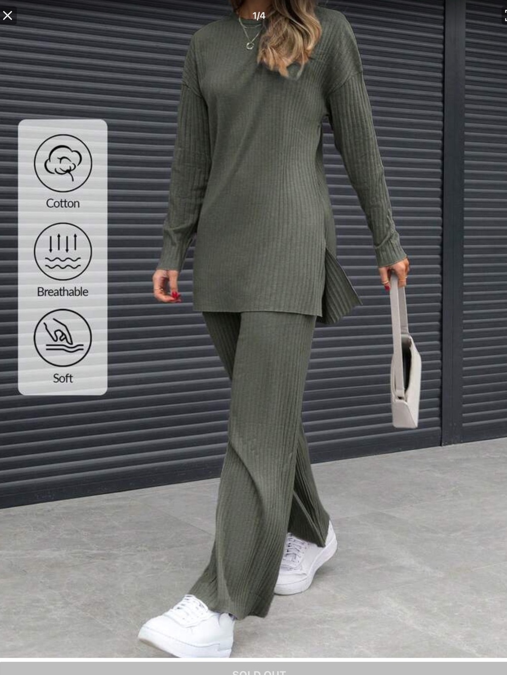 SHEIN Olive Ribbed Wide Leg Knit Pants Set